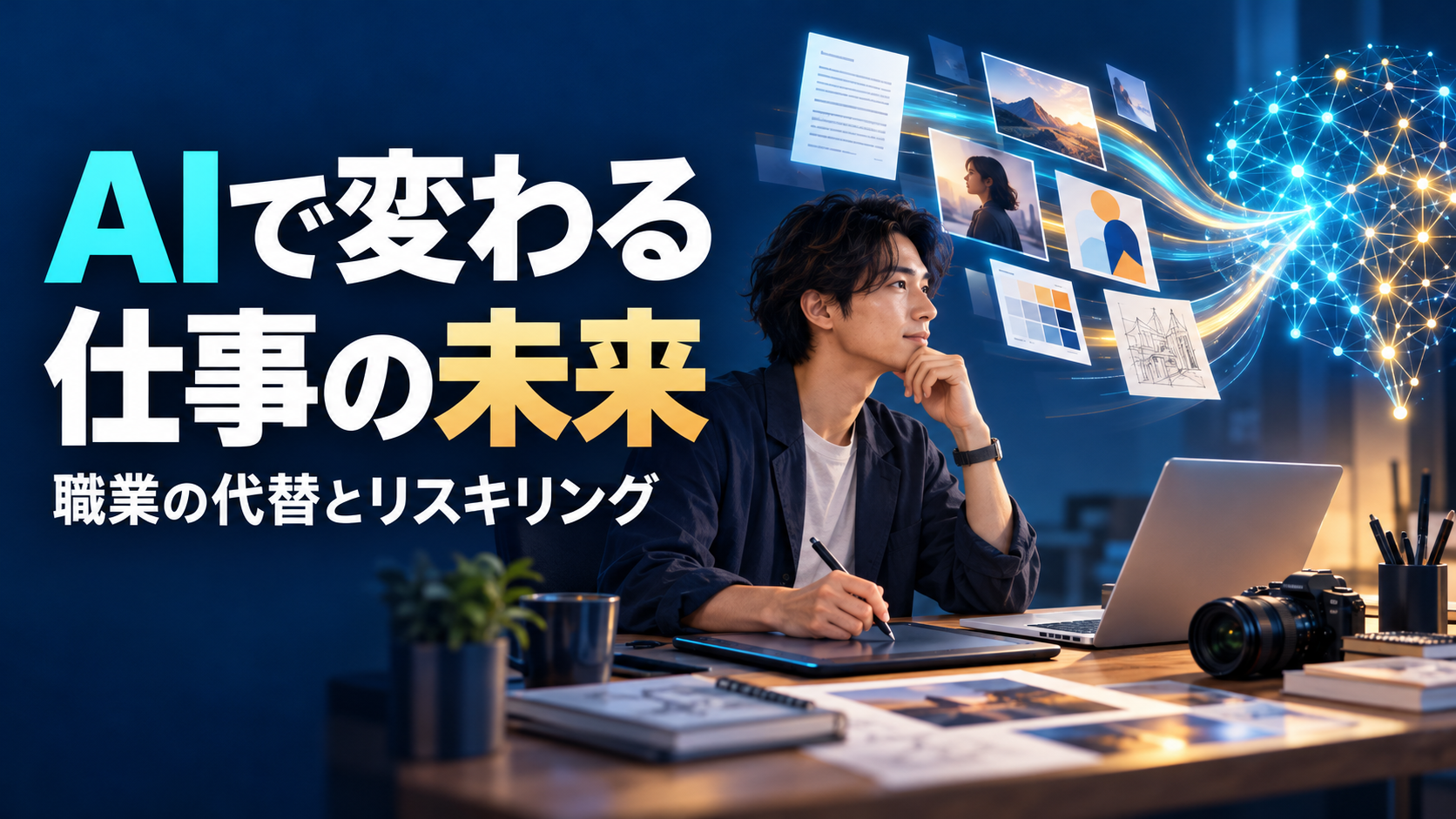 生成AIで変わる仕事の未来と職業の代替・リスキリングを表す画像